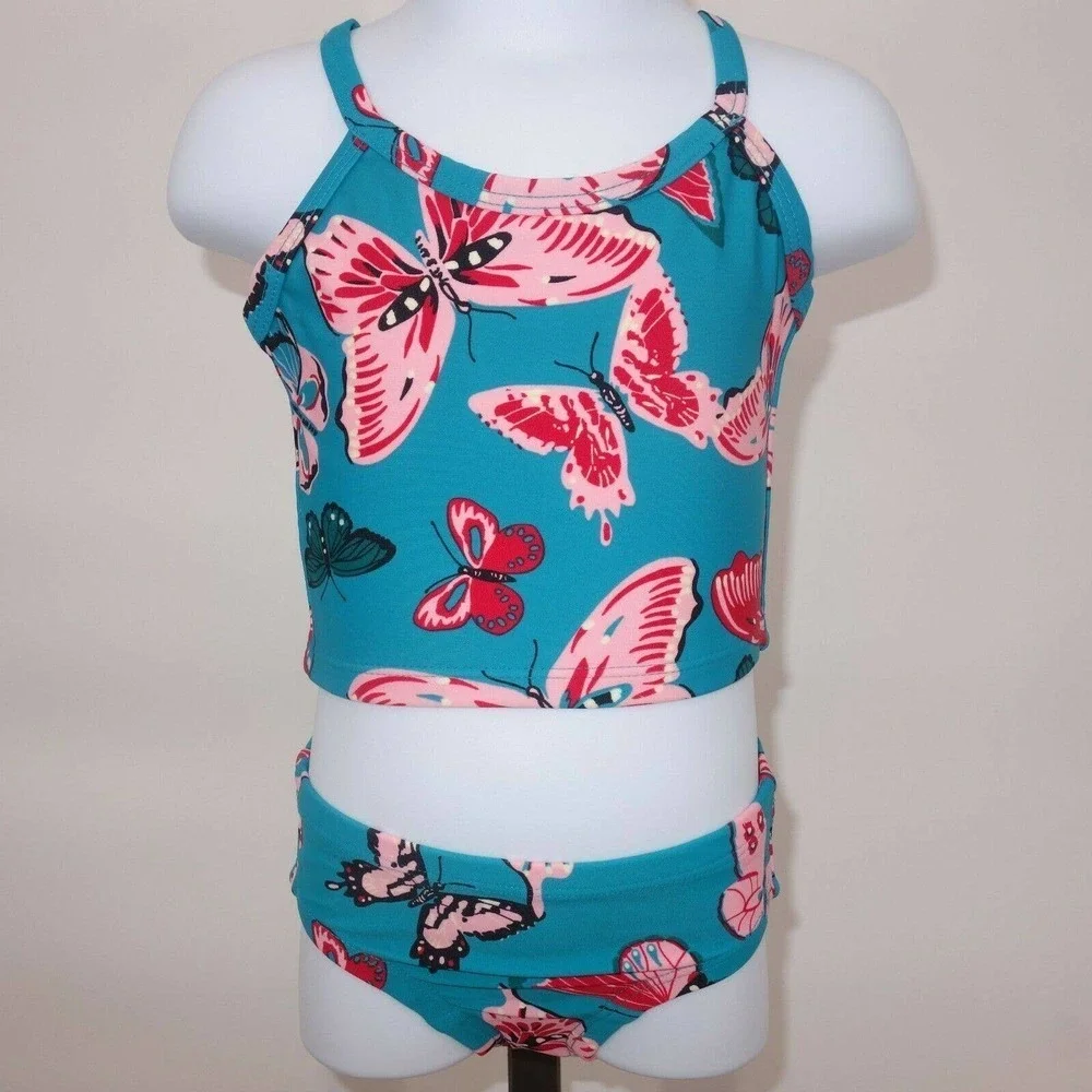 NEW Hanna Andersson Teal Aqua Butterfly Tankini Swimsuit Size 85 Girls 2T